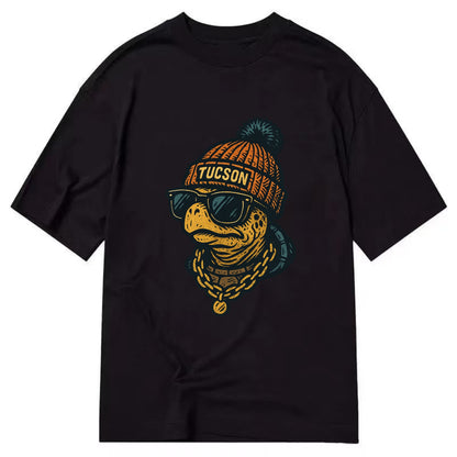 Tucson Desert Tortoise wearing Tucson beanie with pom pom and wayfarer sunglasses - Classic T-shirt - Black