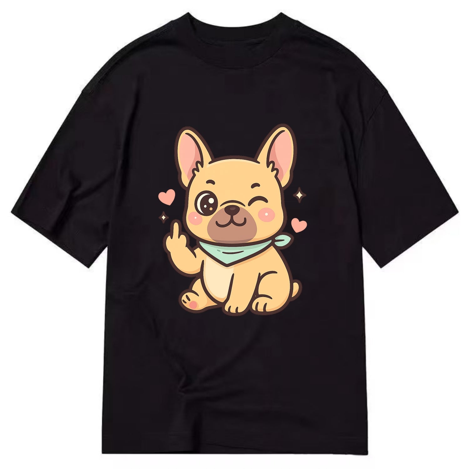French Bulldog sitting with bat ears up, strong paw with sass - Classic T-shirt - Black