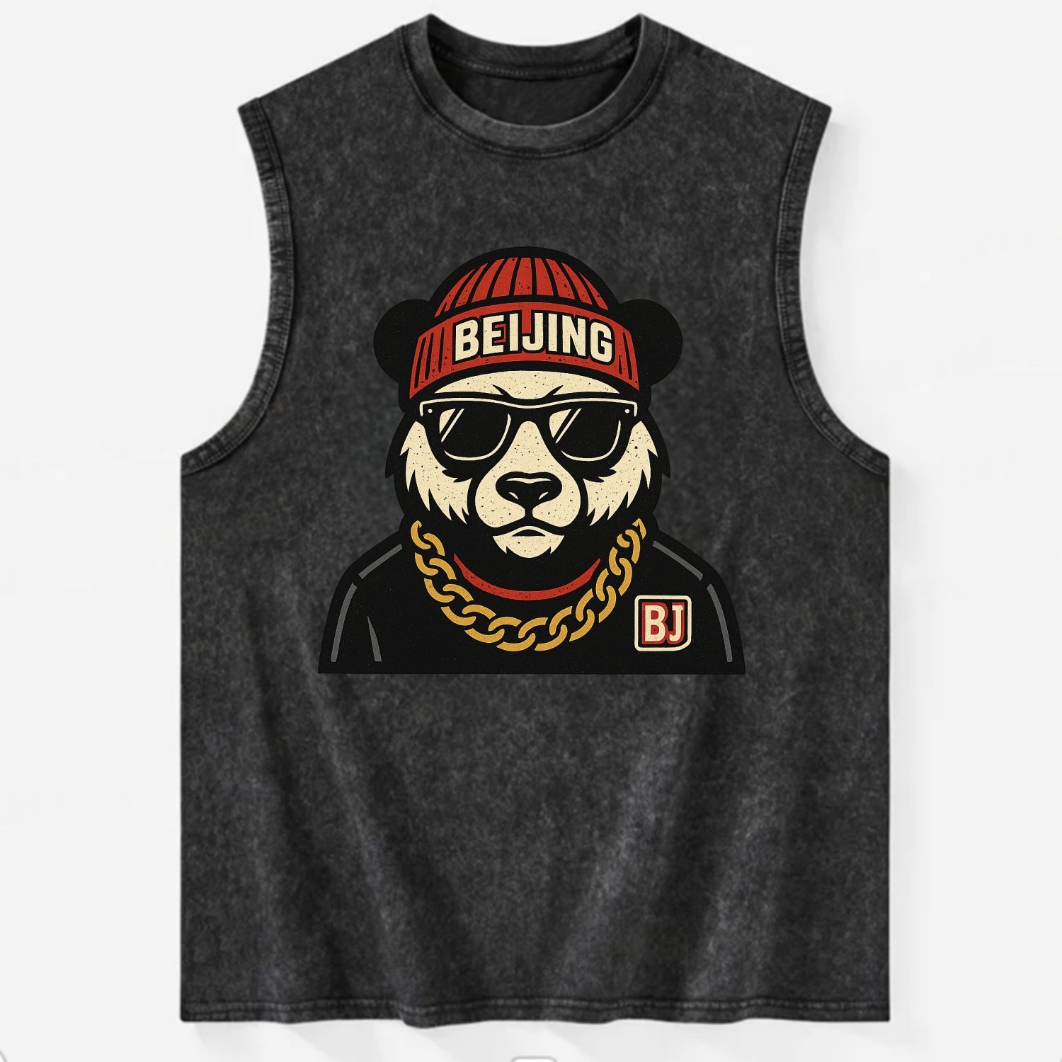 Beijing Panda - Vintage Washed Tank - Black