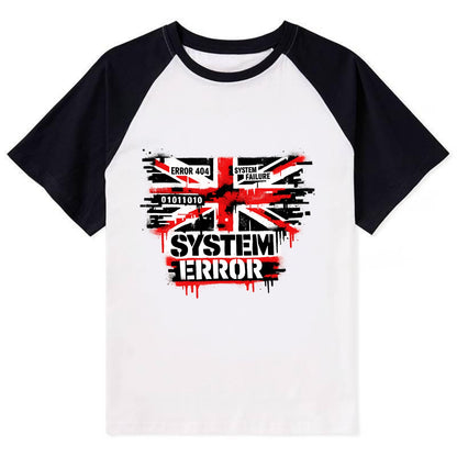 SYSTEM ERROR | Glitch Union Jack pattern | Digital corruption effect | - Contrast Raglan T-shirt - Black