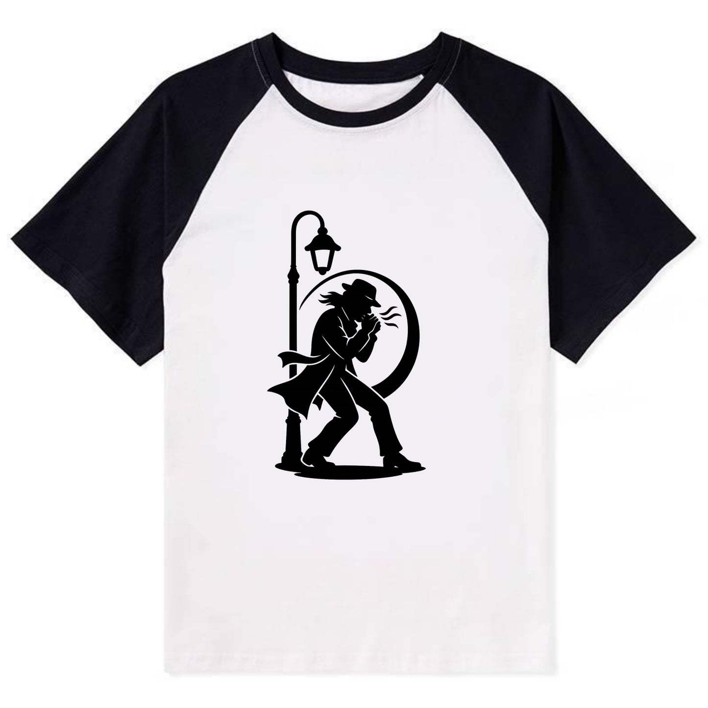 Blues harmonica player under streetlight - Contrast Raglan T-shirt - Black