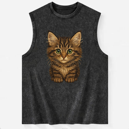 Baby Maine Coon Kitten - large fluffy tabby, tufted ears, big green eyes, - Vintage Washed Tank - Black