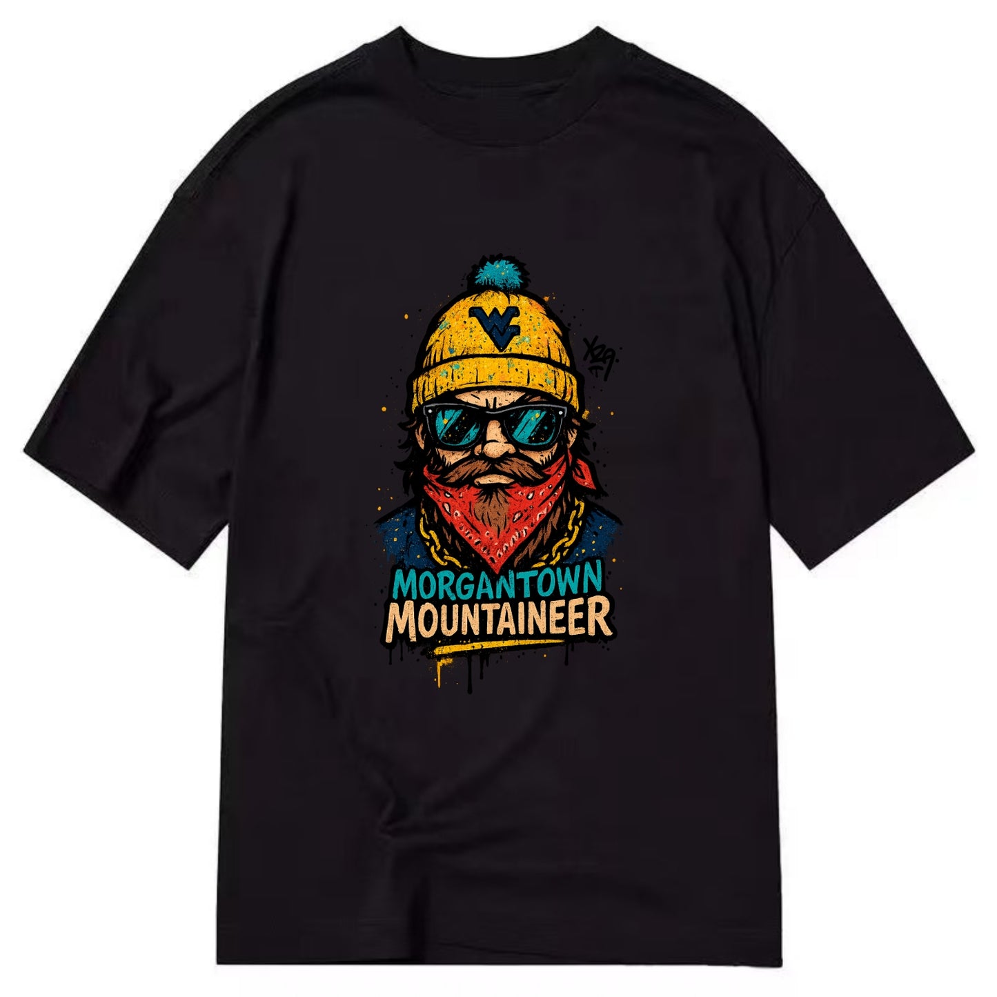 Morgantown Mountaineer wearing West Virginia beanie with WV patch - Classic T-shirt - Black