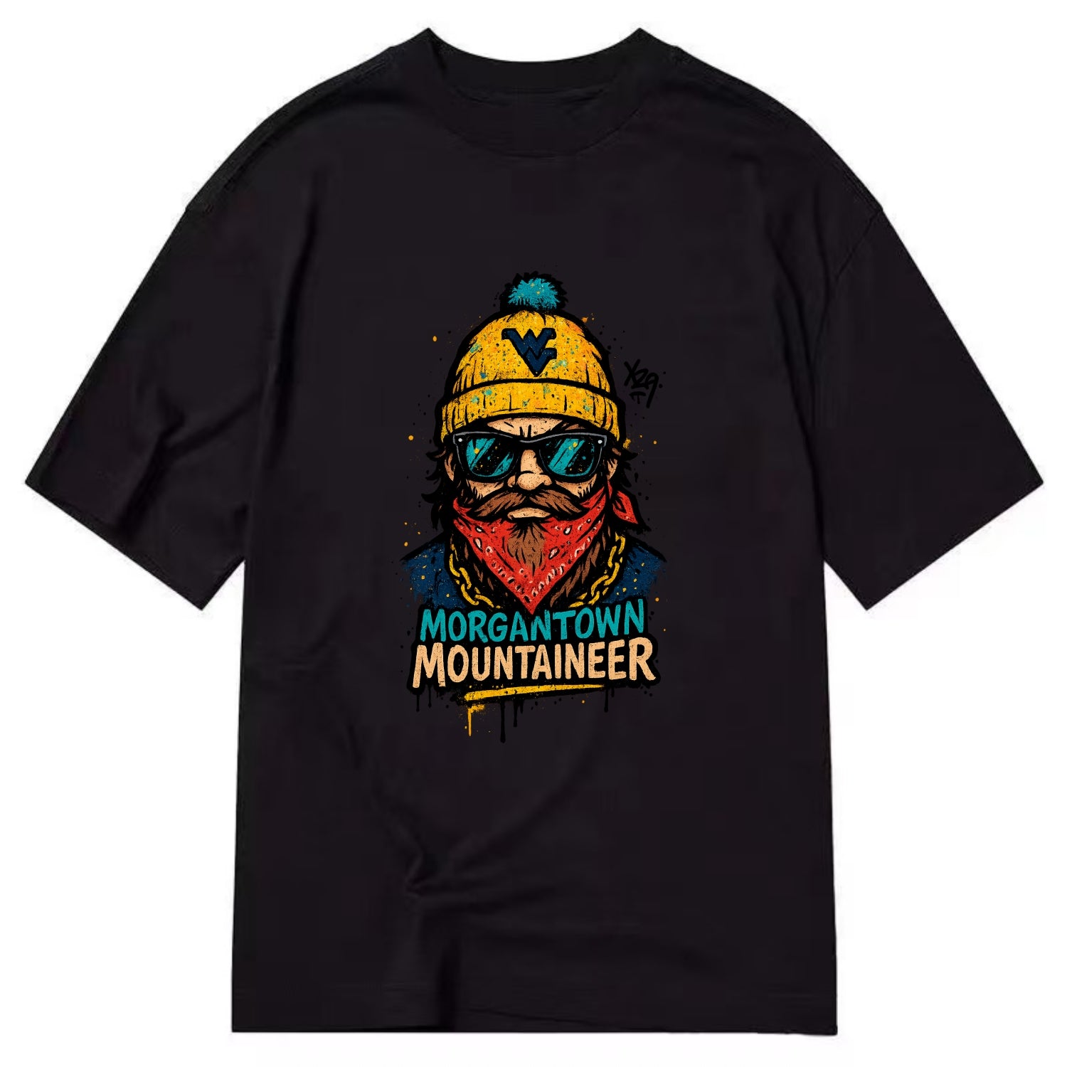 Morgantown Mountaineer wearing West Virginia beanie with WV patch - Classic T-shirt - Black