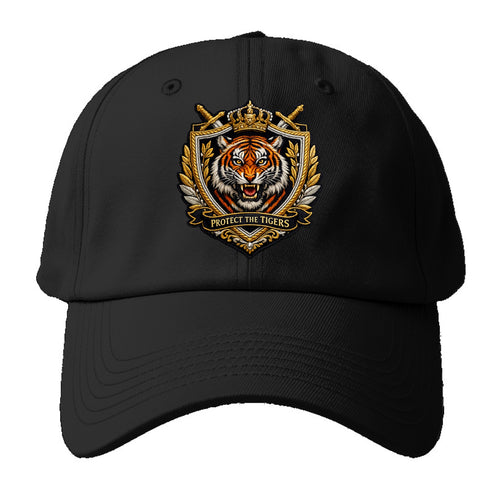 PROTECT THE TIGERS - tiger with shield in orange , big cat conservation - Baseball Cap