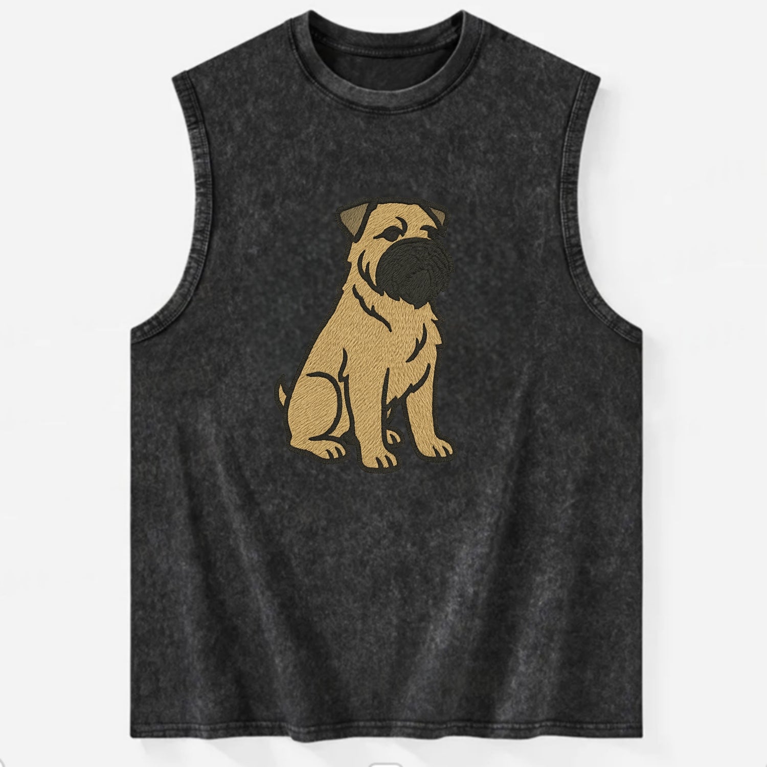 Bouvier des Flandres - Fawn rough coat embroidered design - Vintage Washed Tank - Black