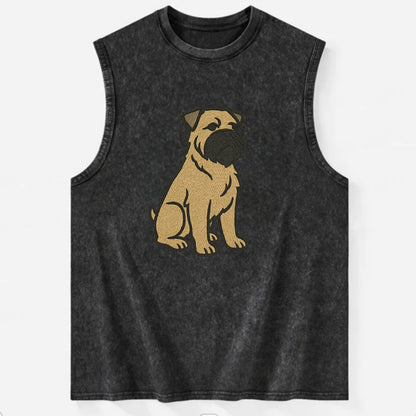 Bouvier des Flandres - Fawn rough coat embroidered design - Vintage Washed Tank - Black