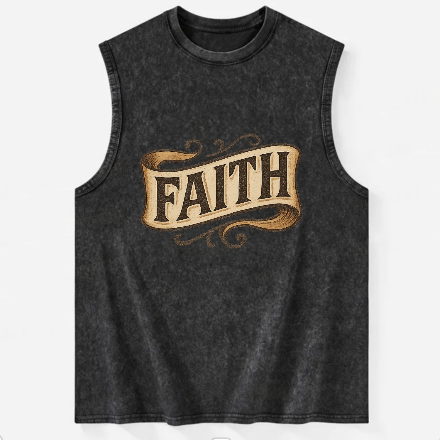 Bold typography design - "FAITH" - trust in the unseen, spiritual strength - Vintage Washed Tank - Black