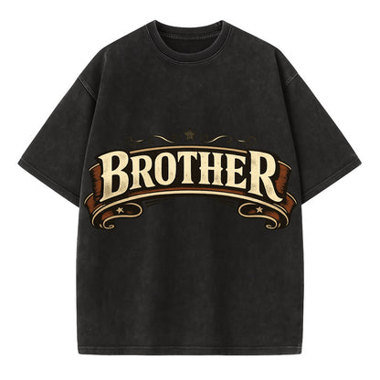 Bold typography design - "BROTHER" - male bond, brotherhood - Vintage T-shirt - Black