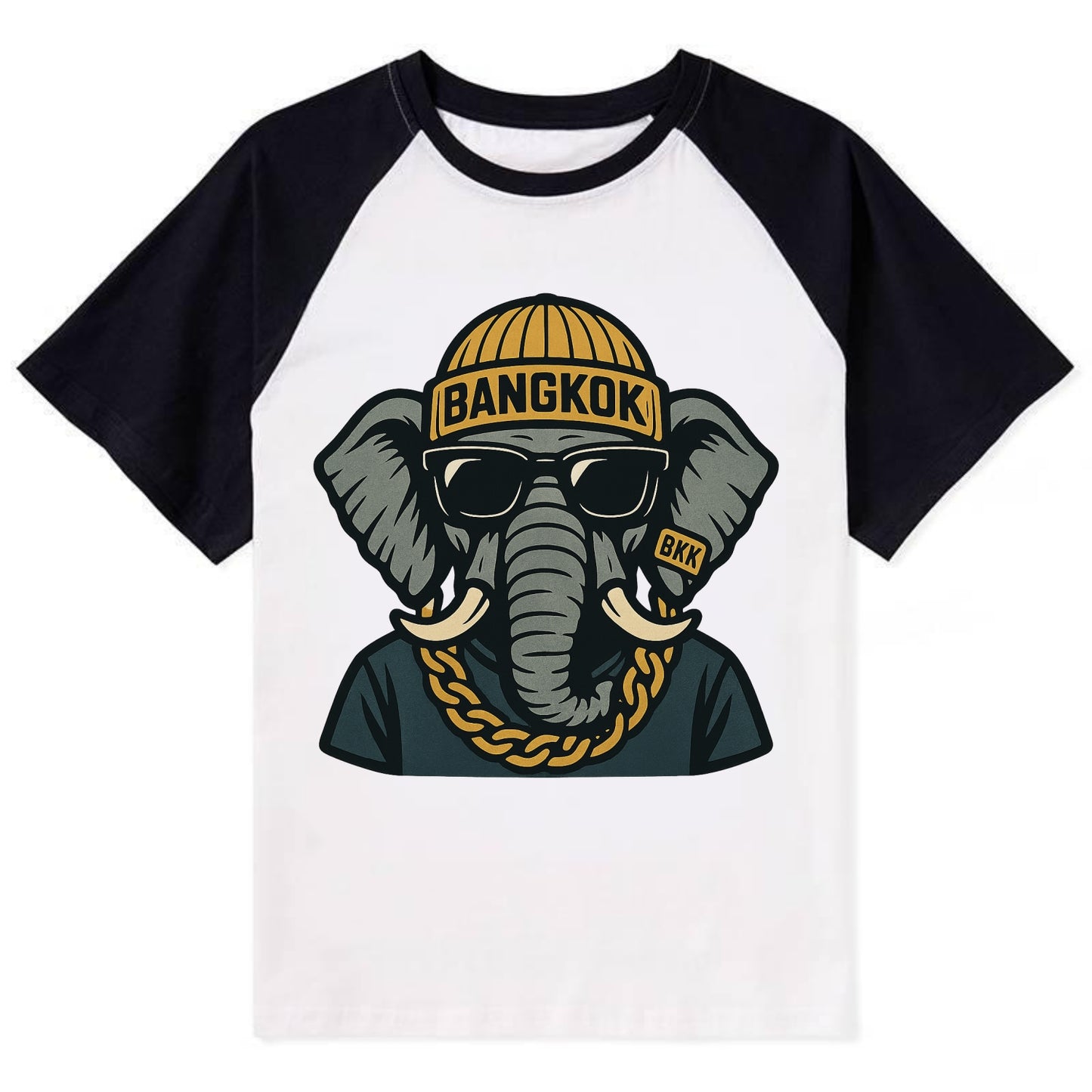 Bangkok Elephant - Contrast Raglan T-shirt - Black