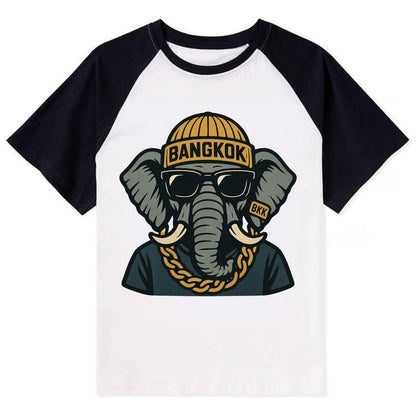 Bangkok Elephant - Contrast Raglan T-shirt - Black