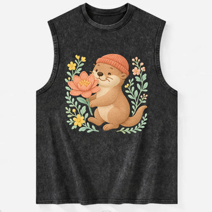 Peach Otter - Vintage Washed Tank - Black