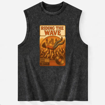 Crowd surfing at packed concert - "Riding the Wave" - concert energy - Vintage Washed Tank - Black