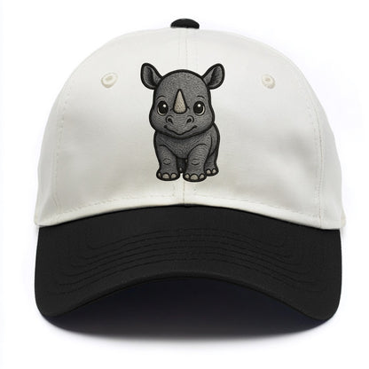 Baby Rhino - gray armor skin, tiny horn nub, round eyes, front-facing, tank baby - Two Tone Cap - Black