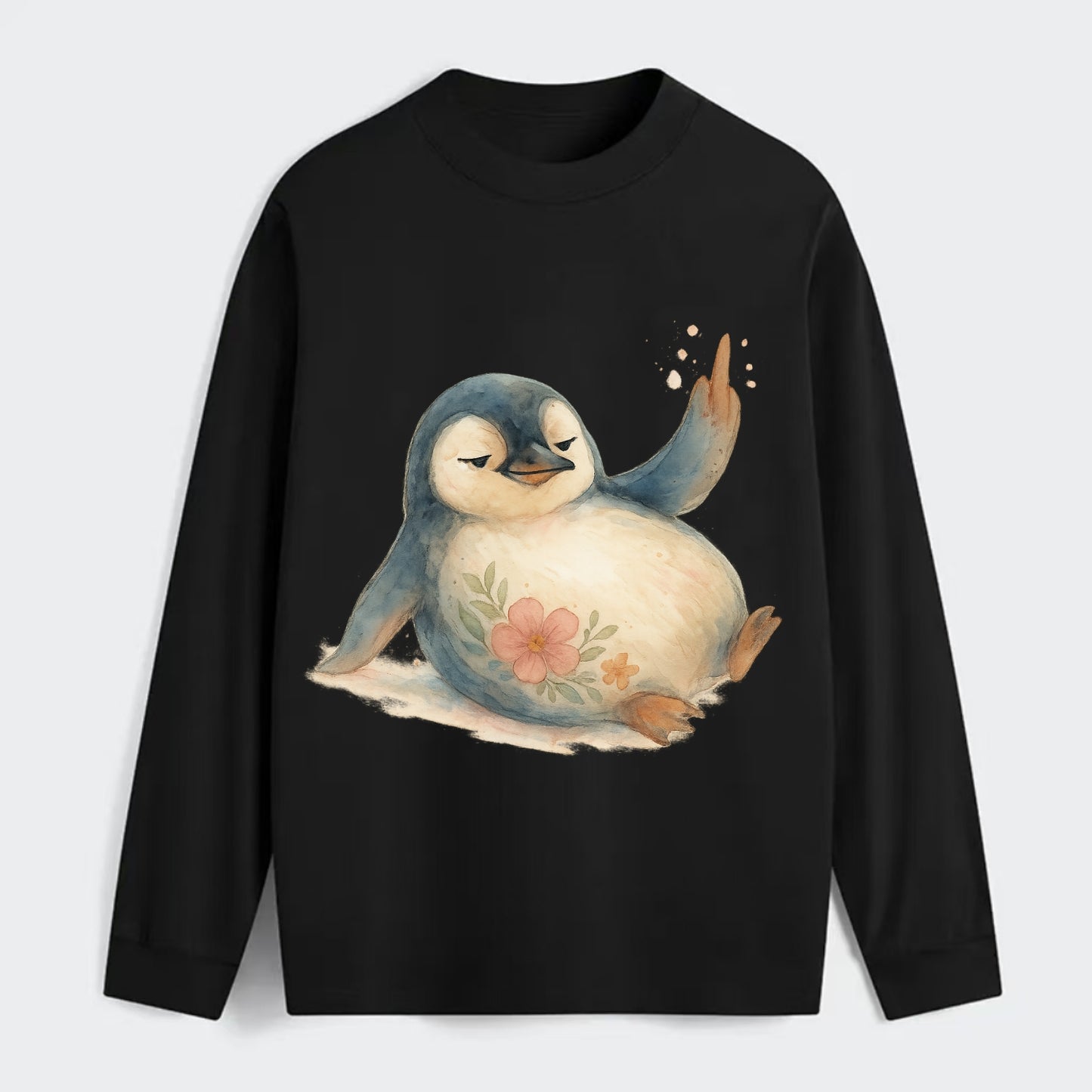 chubby penguin sliding on belly, one flipper up giving attitude - Classic Long Sleeve Shirt - Black