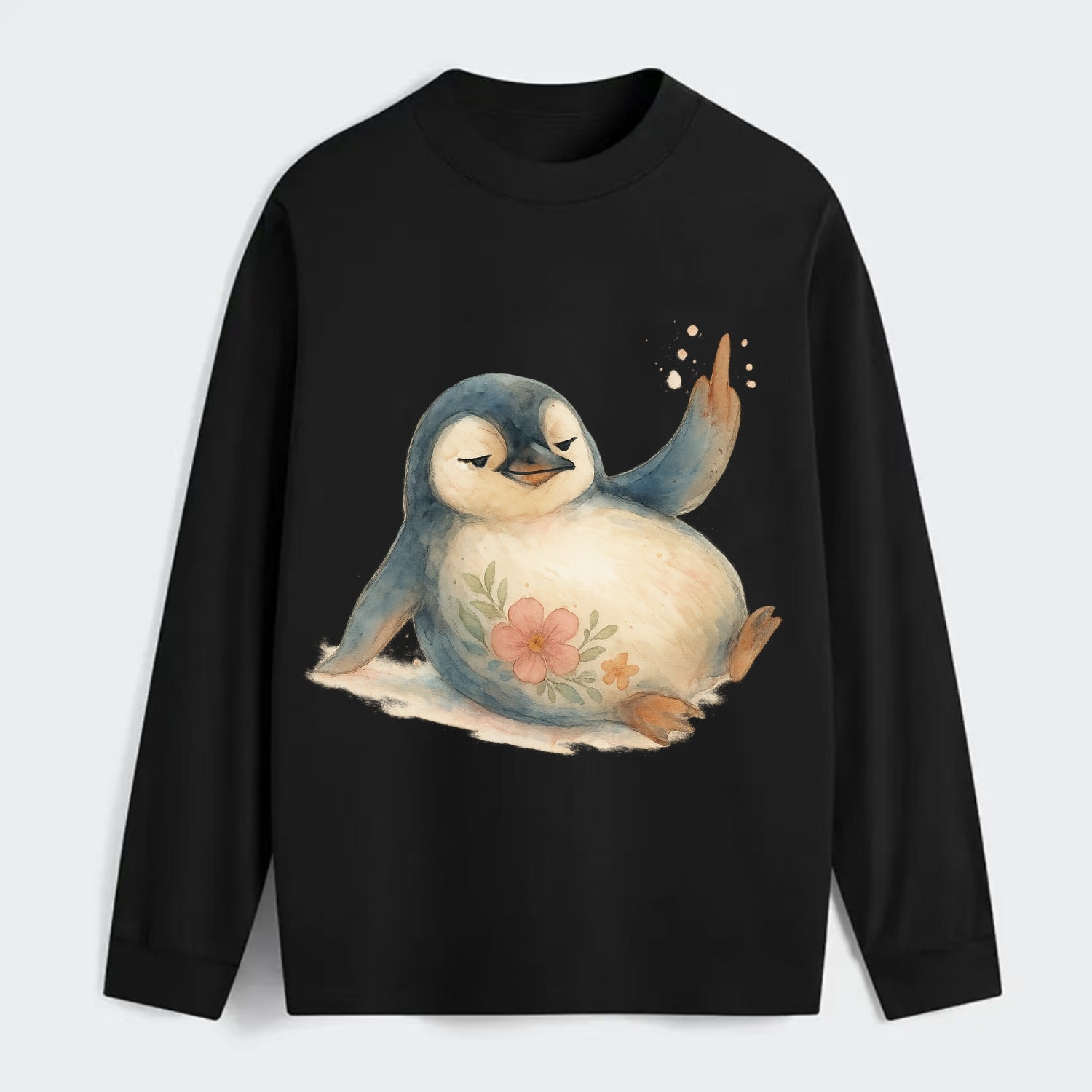 chubby penguin sliding on belly, one flipper up giving attitude - Classic Long Sleeve Shirt - Black