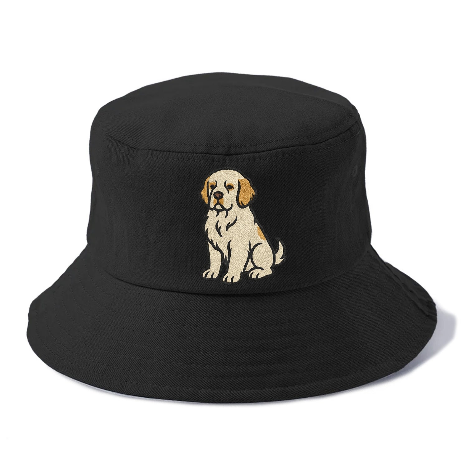 Clumber Spaniel - White with lemon markings embroidered pose - Bucket Hat - Black