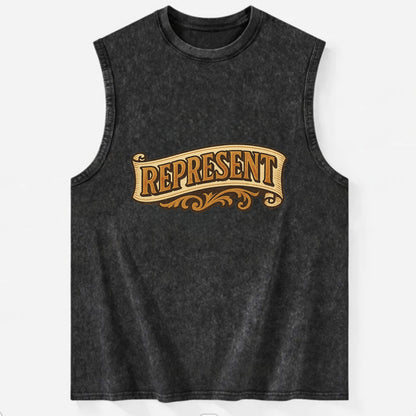 Bold typography design - "REPRESENT" - showing where you from - Vintage Washed Tank - Black