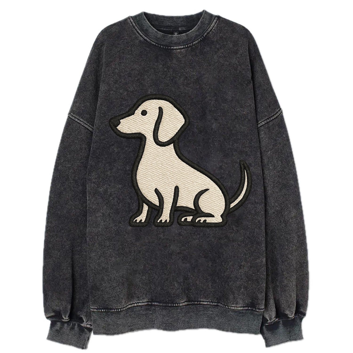Dachshund - Long body profile view - Vin Vintage Sweatshirt - Black
