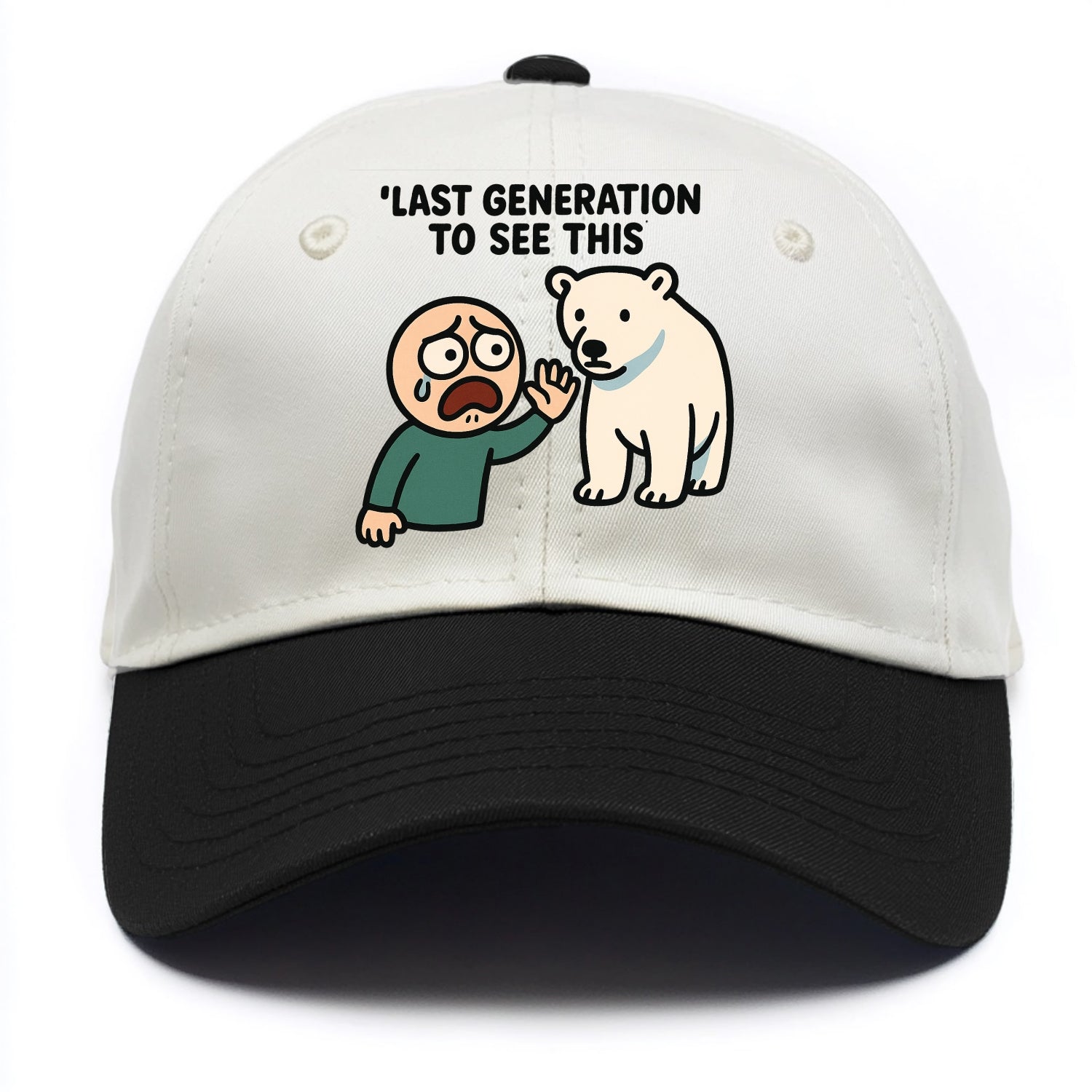 Person waving goodbye to polar bear - "Last generation to see this" - extinction - Two Tone Cap - Black