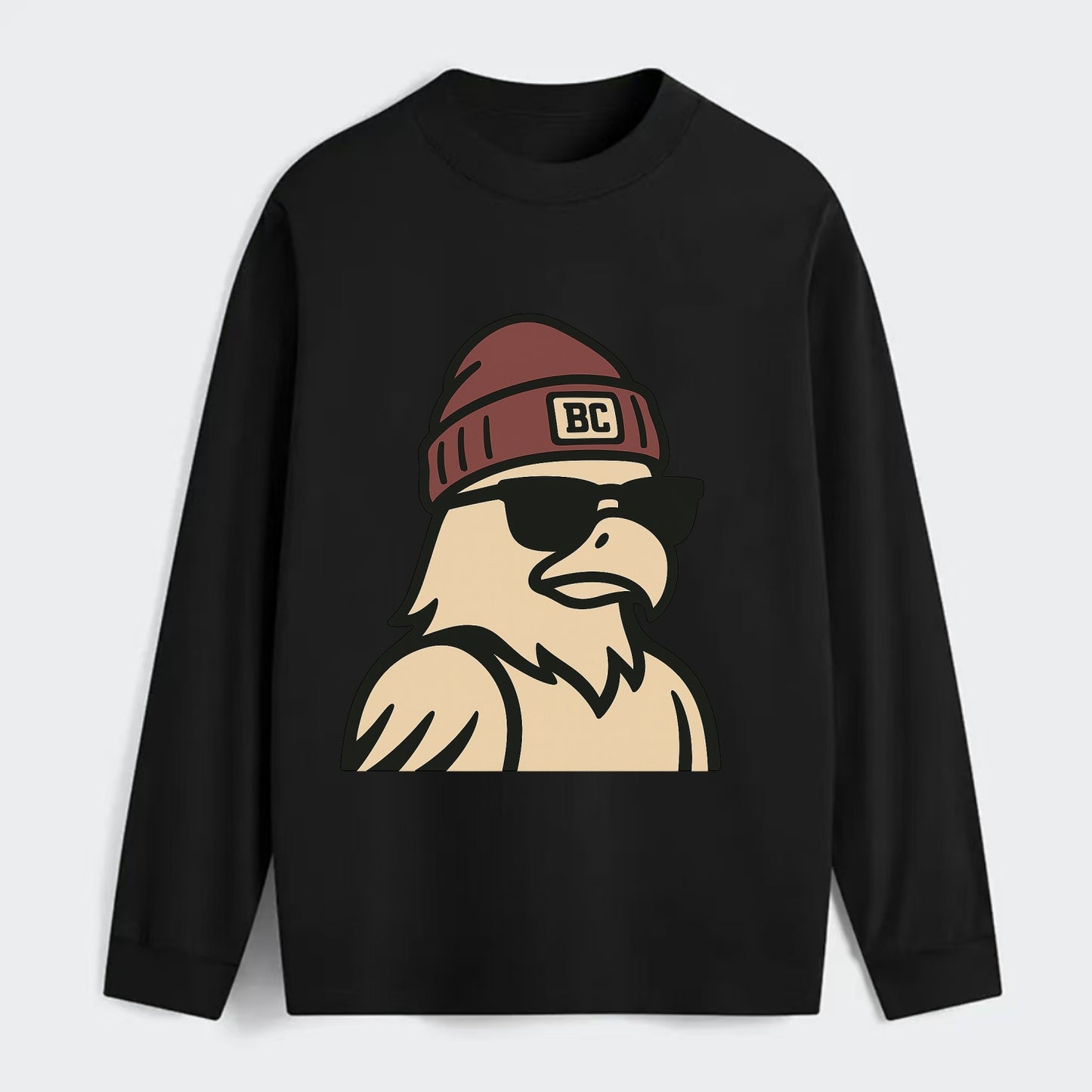 Chestnut Hill Eagle wearing Boston College beanie with BC patch - Classic Long Sleeve Shirt - Black