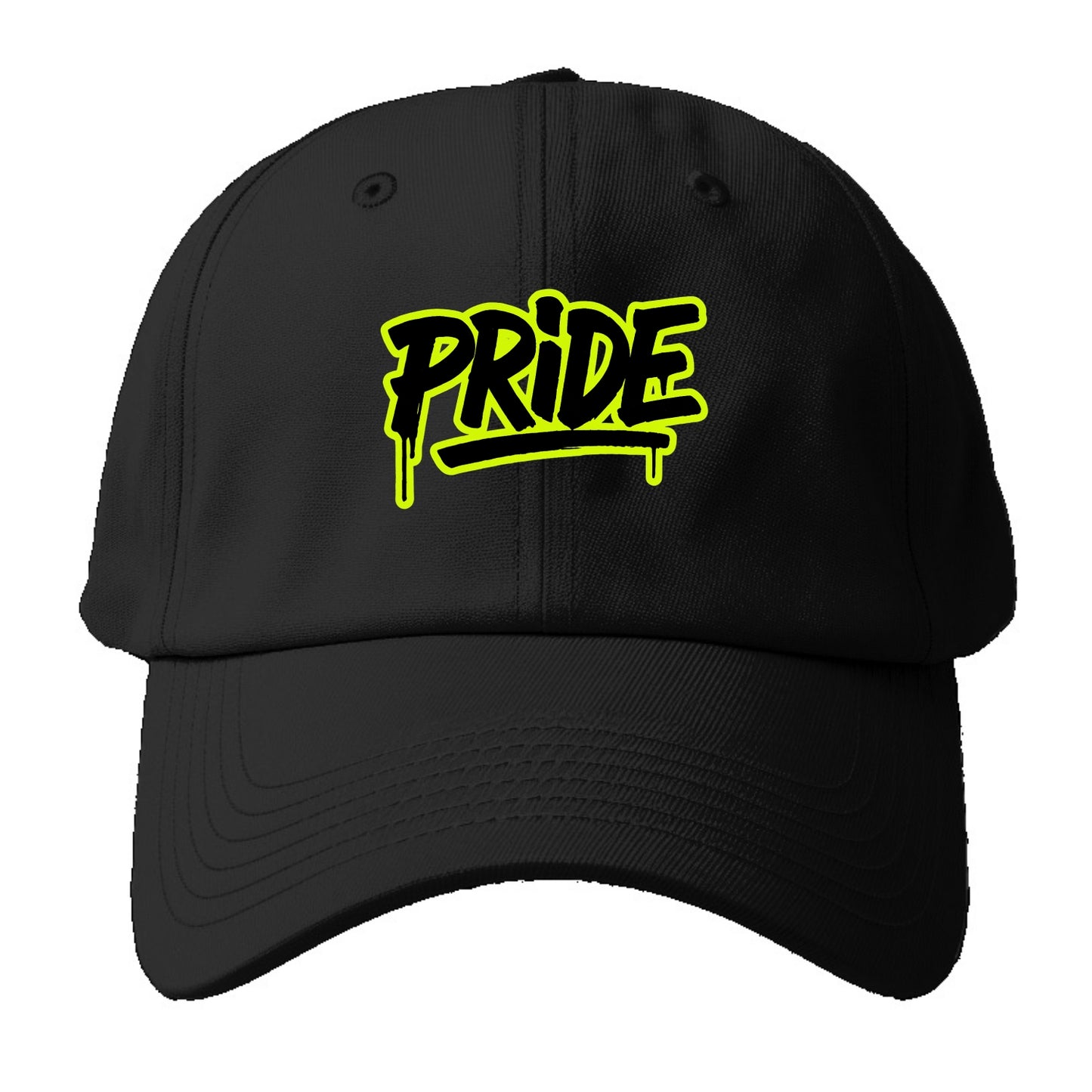 Bold typography design - "PRIDE" - dignified satisfaction, honor - Baseball Cap - Black