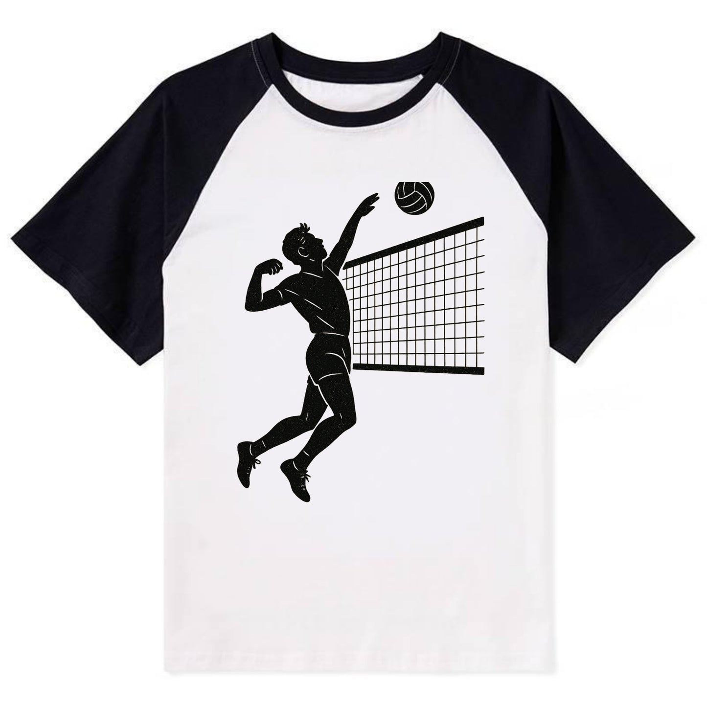 Volleyball player spiking at the net - Contrast Raglan T-shirt - Black