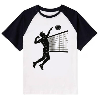 Volleyball player spiking at the net - Contrast Raglan T-shirt - Black
