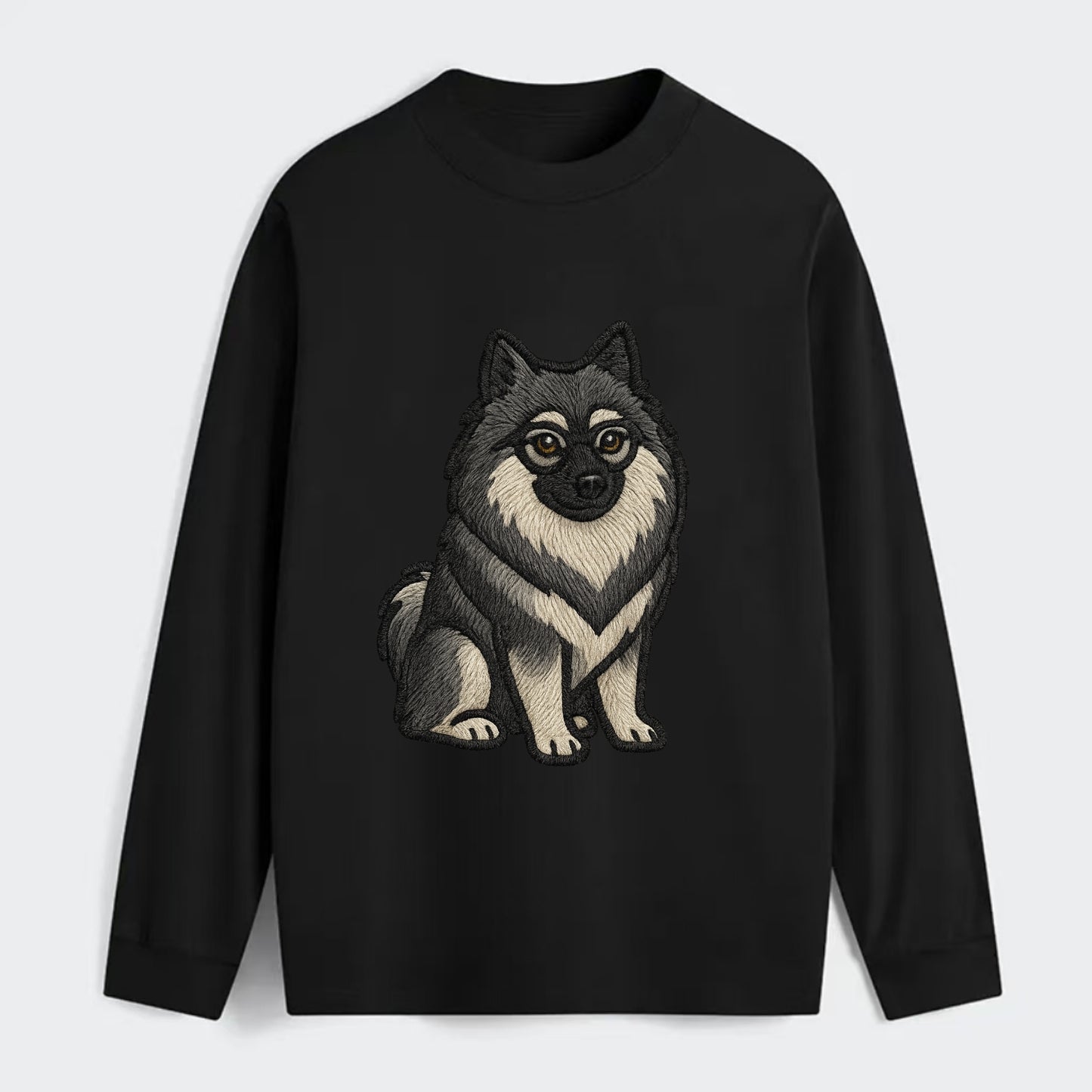 Keeshond - Gray and black spectacles embroidered design - Classic Long Sleeve Shirt - Black