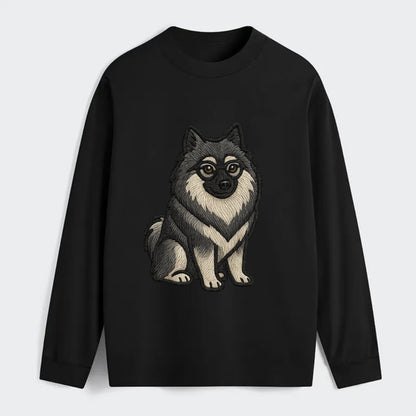 Keeshond - Gray and black spectacles embroidered design - Classic Long Sleeve Shirt - Black