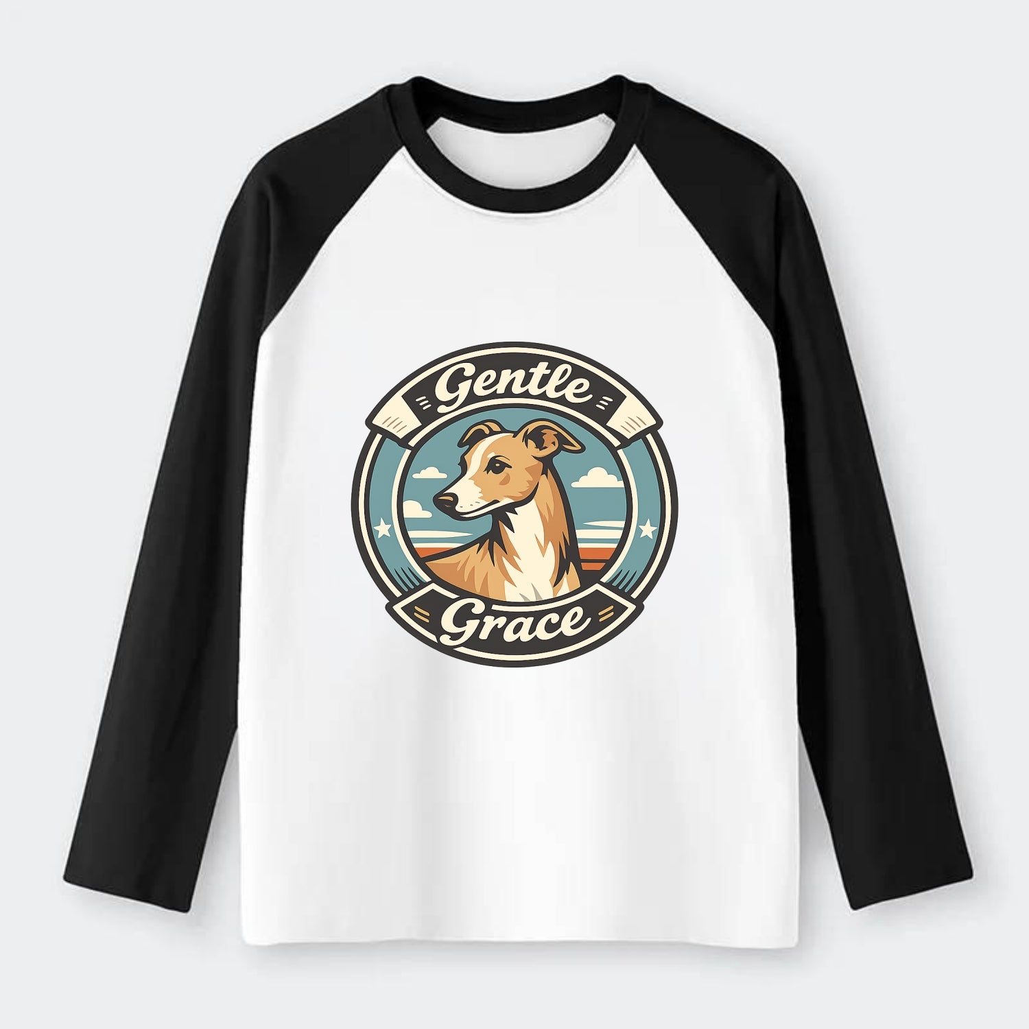 Gentle Grace of the Whippet - Raglan Long Sleeve T-Shirt - Black