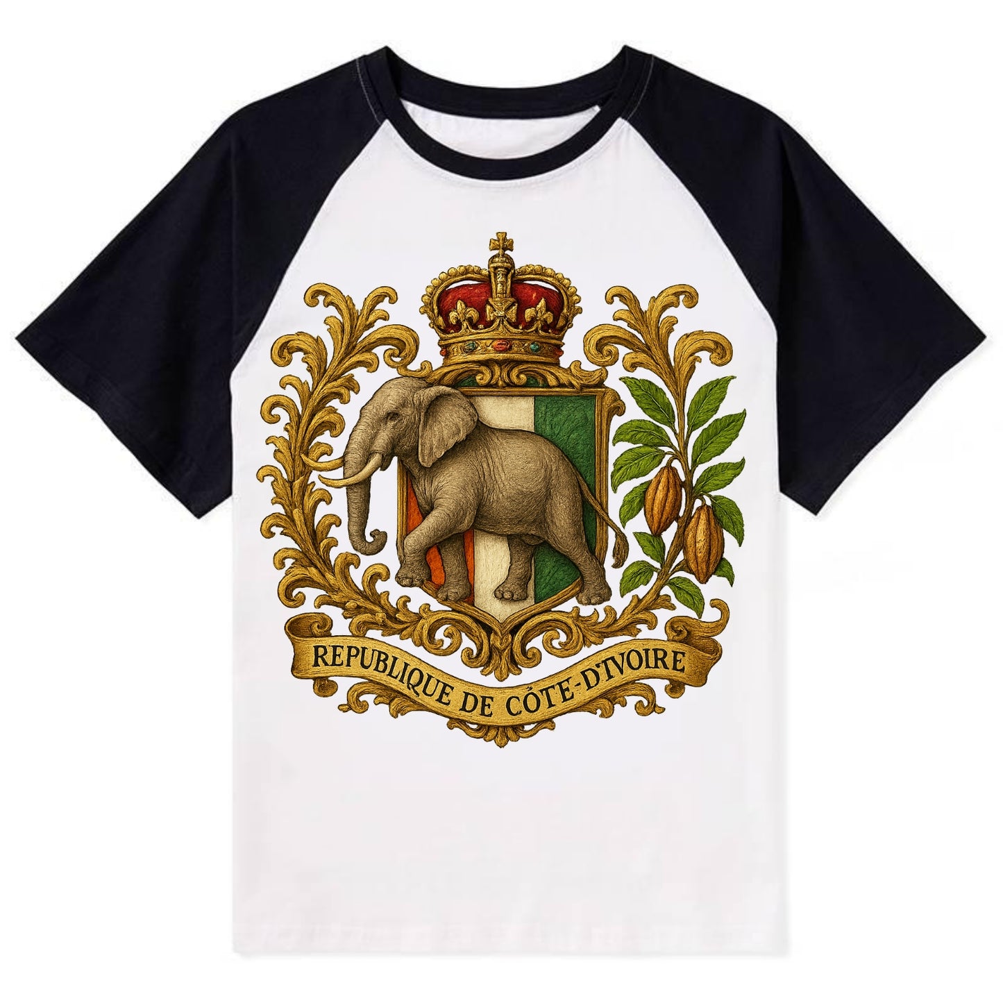 Ivory Coast Heritage Badge - Contrast Raglan T-shirt - Black