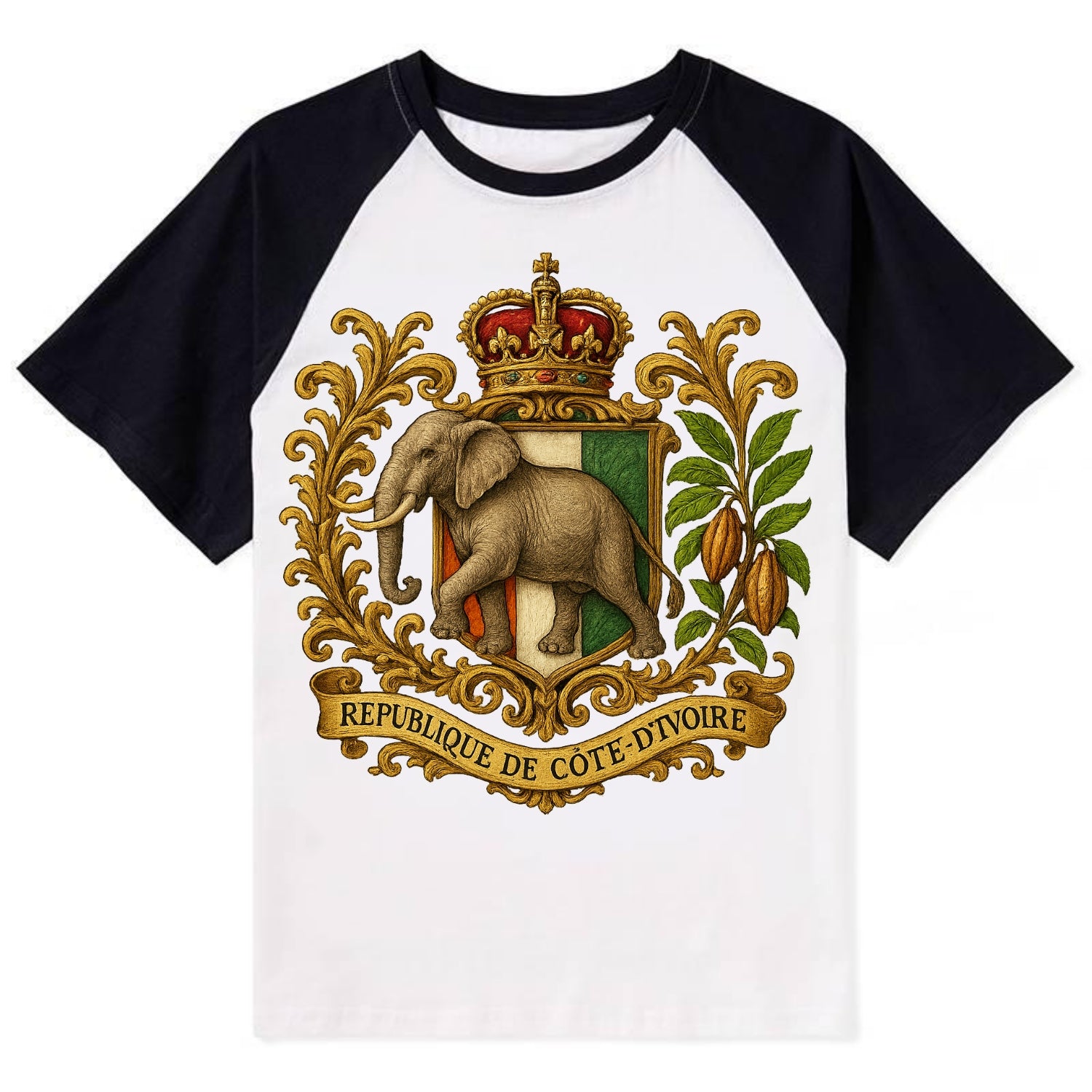 Ivory Coast Heritage Badge - Contrast Raglan T-shirt - Black