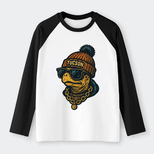 Tucson Desert Tortoise wearing Tucson beanie with pom pom and wayfarer - Raglan Long Sleeve T-Shirt