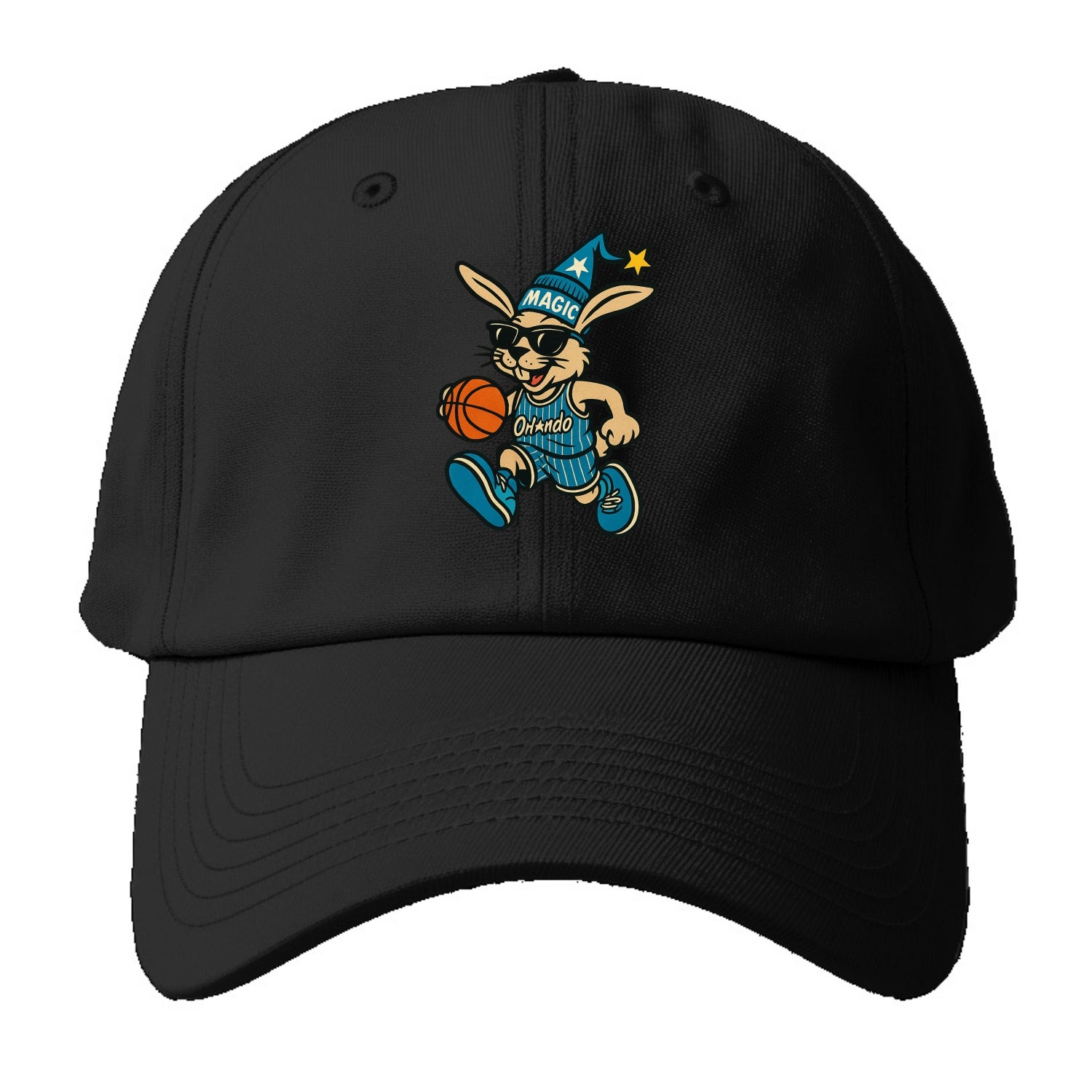 Orlando Rabbit wearing Magic blue and silver beanie with wizard hat - Baseball Cap For Big Heads - Black