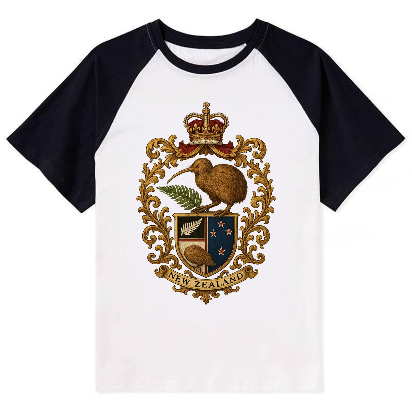 New Zealand Kiwi Emblem  - Contrast Raglan T-shirt - Black