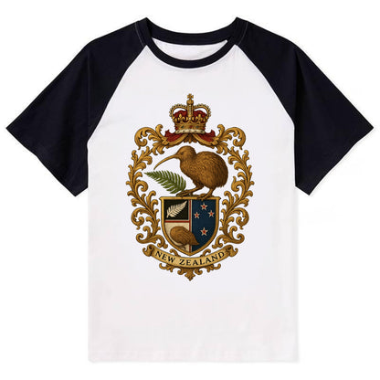 New Zealand Kiwi Emblem  - Contrast Raglan T-shirt - Black