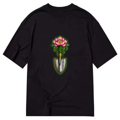 Embroidered patch design - GARDENING TROWEL FLOWER - garden tool with blooming - Classic T-shirt - Black