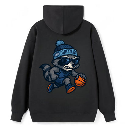 Memphis Raccoon wearing Grizzlies beanie with riverboat patch and - Classic Pullover Hoodie - Black