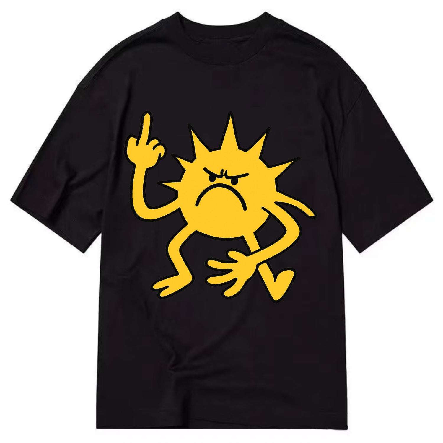 MORNINGS ARE PUNISHMENT | Grumpy sun with middle finger - Classic T-shirt - Black