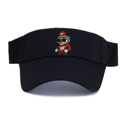 Madison Badger wearing Wisconsin beanie with motion W patch - Visor - Black