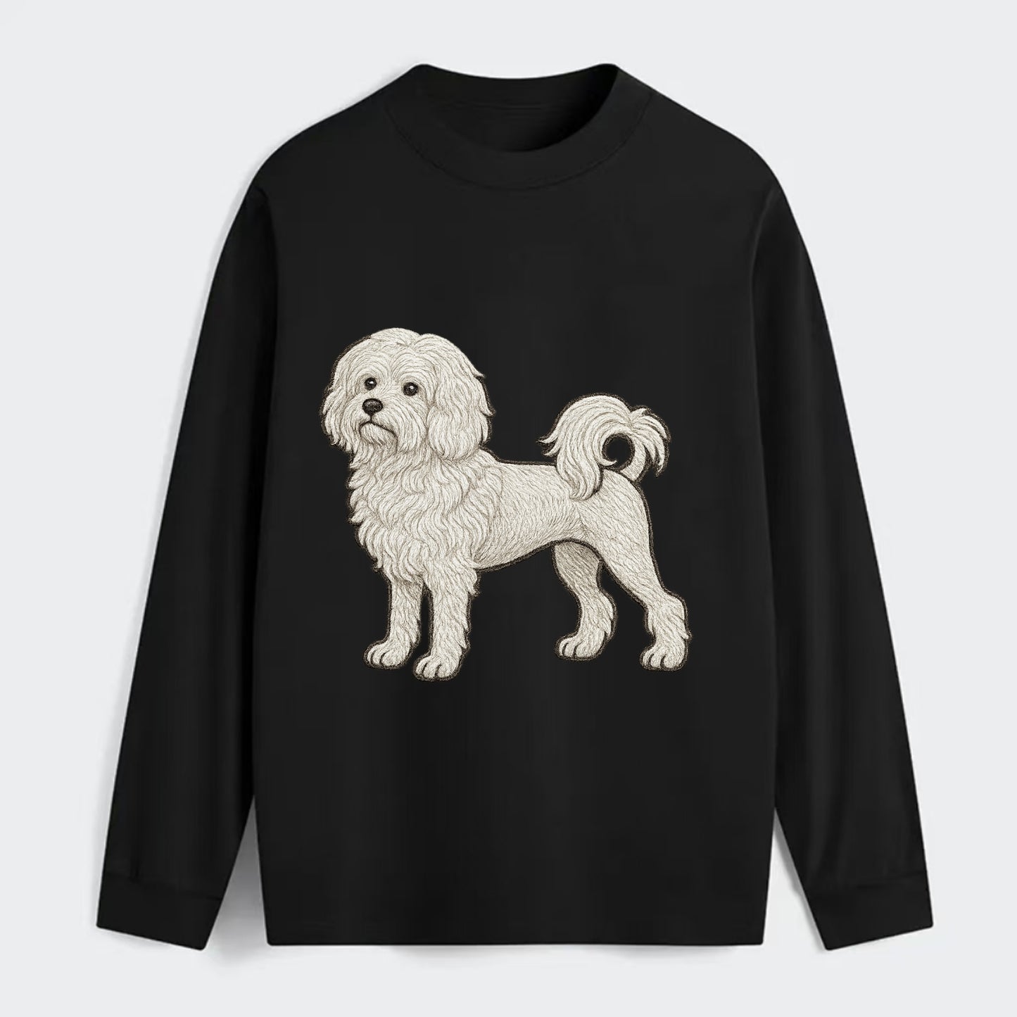 Löwchen - Little Lion Dog white embroidered pose - Classic Long Sleeve Shirt - Black