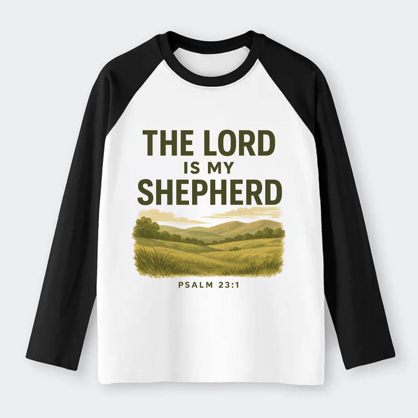 Psalm 23:1 Meadow - Raglan Long Sleeve T-Shirt - Black
