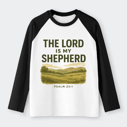 Psalm 23:1 Meadow - Raglan Long Sleeve T-Shirt - Black