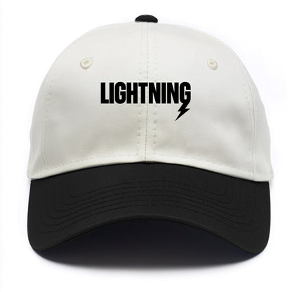 Bold typography design - "LIGHTNING" - fast, electric, striking - Two Tone Cap - Black