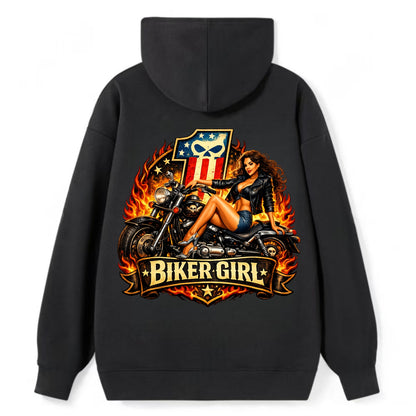 Vintage Biker Pin Up - Classic Pullover Hoodie - Black