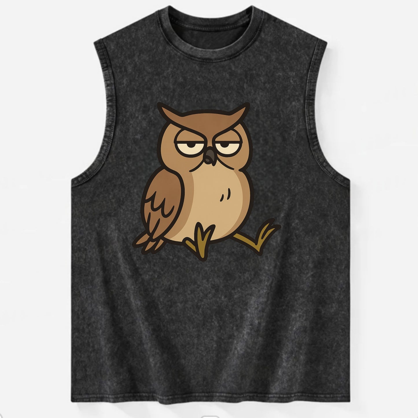 The Owl Judging Silently - Vintage Washed Tank - Black