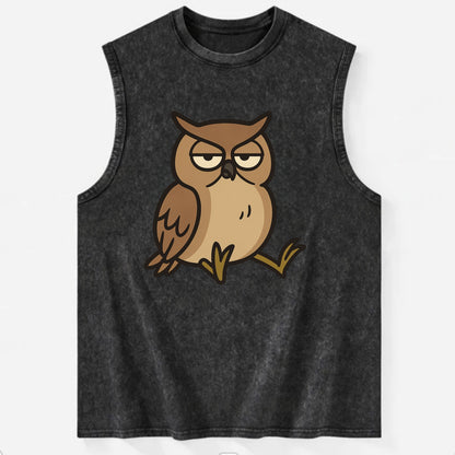 The Owl Judging Silently - Vintage Washed Tank - Black