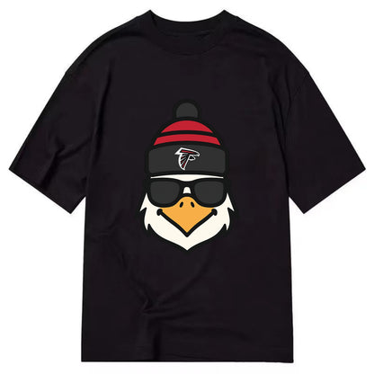 Atlanta Falcon wearing Falcons red and black beanie with pom pom and wayfarer - Classic T-shirt - Black