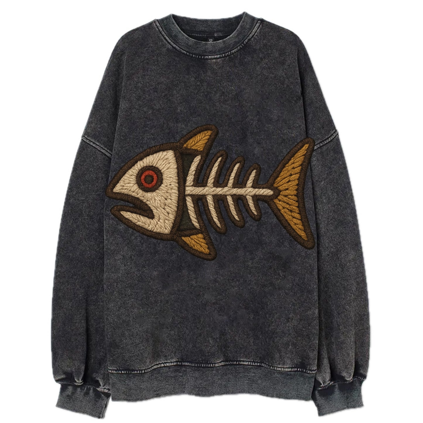 Fish Skeleton  - Vintage Sweatshirt - Black